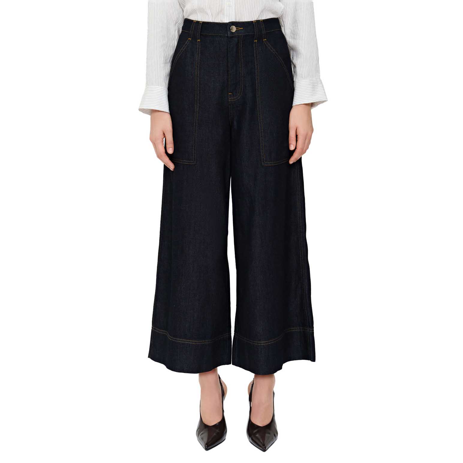 Veronika Maine Tencel Denim Wide Cropped Pant